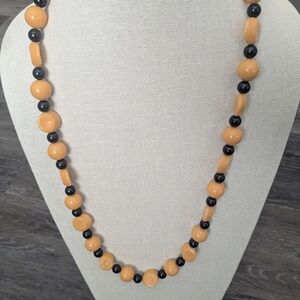 Vintage Mid Century Butterscotch Lucite & Black Beaded Necklace